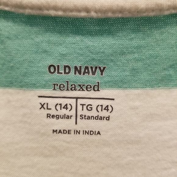Old Navy Long Sleeve T-Shirt Striped White Green Juniors Size XL /14 - Picture 3 of 6